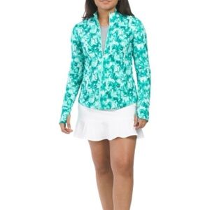 NWT Tommy Bahama Active Green Floral Print 1/4 Zip Pullover  UPF50  XS